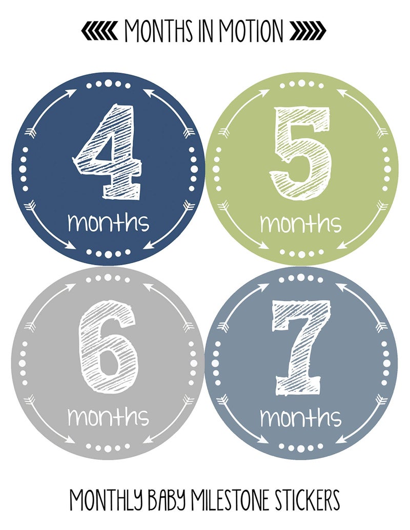Months in Motion Baby Monthly Stickers - Baby Milestone Stickers - Newborn Boy Stickers - Month Stickers for Baby Boy - Baby Boy Stickers - Newborn Monthly Milestone Stickers - Set of 20 - Image 3
